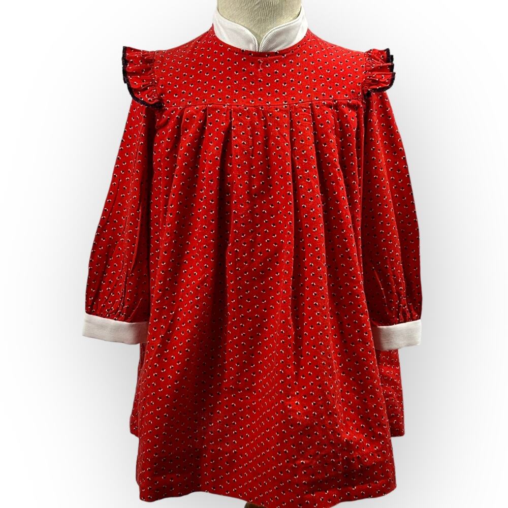 Youngland Red Calico Prairie Dress Vintage Long Sleeve Cotton Size 5